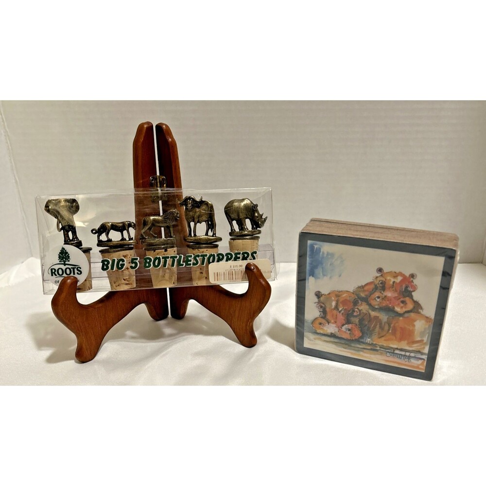 Roots of Creation Big 5 Bottle Stoppers & Rozanne Tunmer Zimbabwe Coasters Set